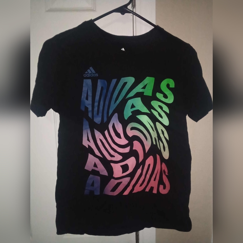 Adidas Black Tee with Vibrant Multicolor Design